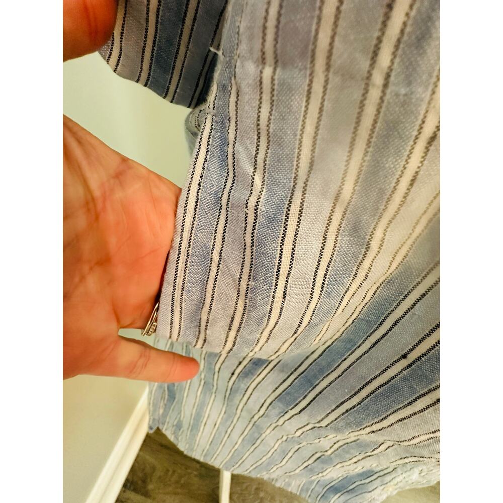 J. Jill Linen Striped Shirt Dress SP Blue White Button Front Casual Chic Travel - Picture 7 of 10